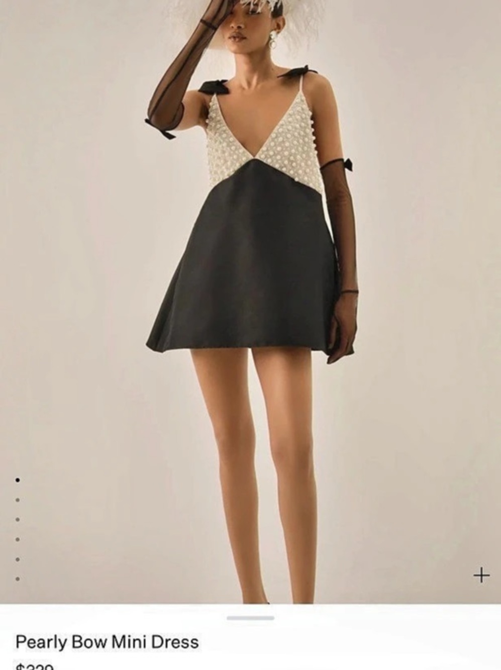 For Love & Lemons Pearly Bow Mini Dress Black & White